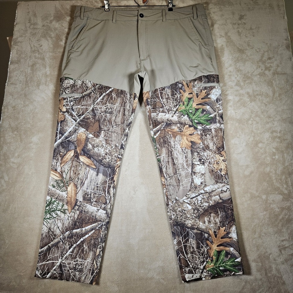 Magellan Outdoors Mens 44W Classic Fit Realtree Edge Camo Hunting Pants Tan